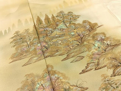 平和屋着物■訪問着　手描き　銀閣寺　暈し染め　金銀彩　正絹　逸品　BAAY8144hj