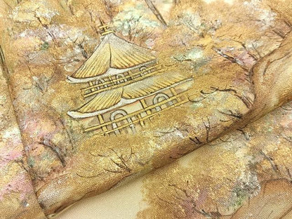 平和屋着物■訪問着　手描き　銀閣寺　暈し染め　金銀彩　正絹　逸品　BAAY8144hj