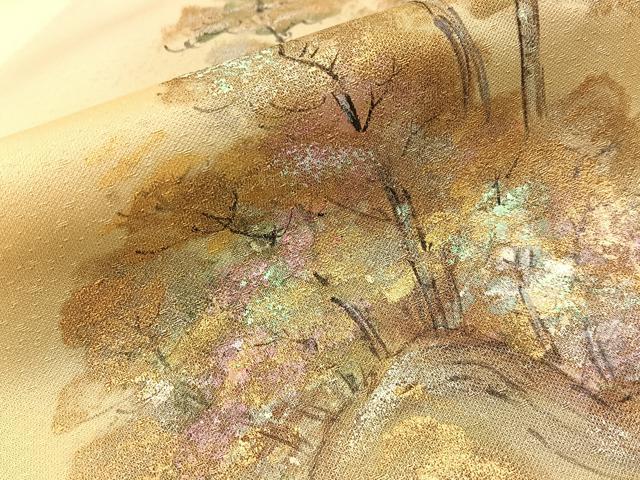 平和屋着物■訪問着　手描き　銀閣寺　暈し染め　金銀彩　正絹　逸品　BAAY8144hj