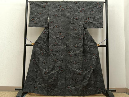 平和屋着物■上質な紬　雲重ね花文　正絹　逸品　BAAY8146hj