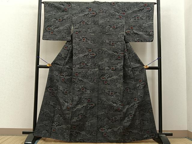 平和屋着物■上質な紬　雲重ね花文　正絹　逸品　BAAY8146hj