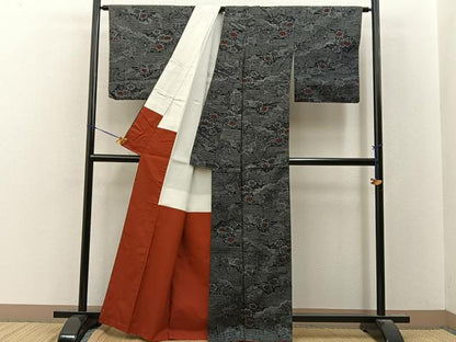 平和屋着物■上質な紬　雲重ね花文　正絹　逸品　BAAY8146hj