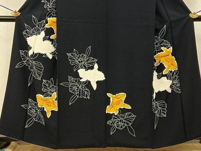 平和屋着物■訪問着　絞り　カトレア　濃紺地　正絹　逸品　BAAY8147hj