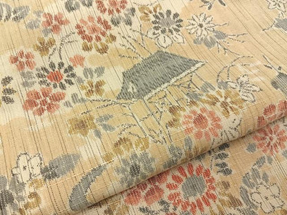 平和屋着物■上質な紬　花車風景文　正絹　逸品　BAAY8148hj