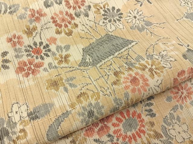 平和屋着物■上質な紬　花車風景文　正絹　逸品　BAAY8148hj