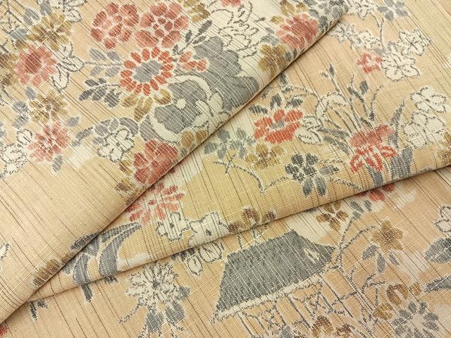 平和屋着物■上質な紬　花車風景文　正絹　逸品　BAAY8148hj
