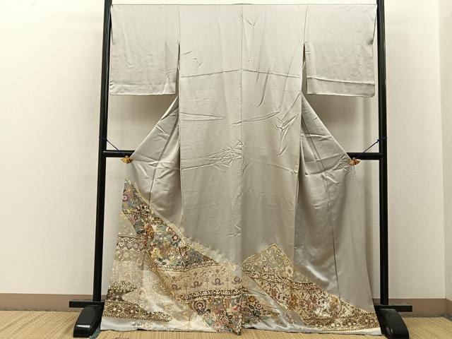 平和屋着物●豪華色留袖　駒刺繍　鳳凰更紗花文　金彩　正絹　逸品　BAAY8160hj