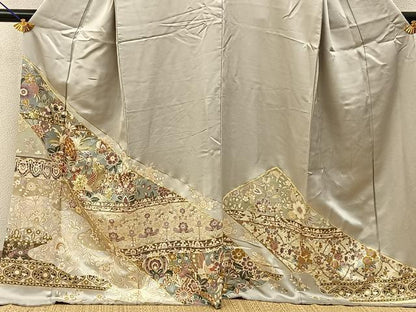 平和屋着物●豪華色留袖　駒刺繍　鳳凰更紗花文　金彩　正絹　逸品　BAAY8160hj