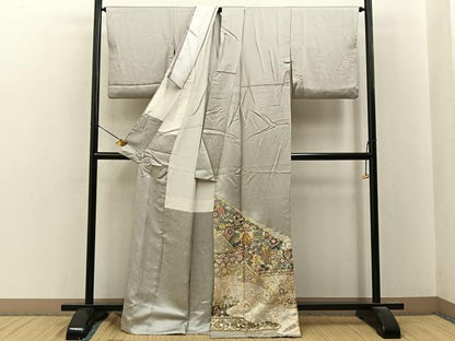 平和屋着物●豪華色留袖　駒刺繍　鳳凰更紗花文　金彩　正絹　逸品　BAAY8160hj