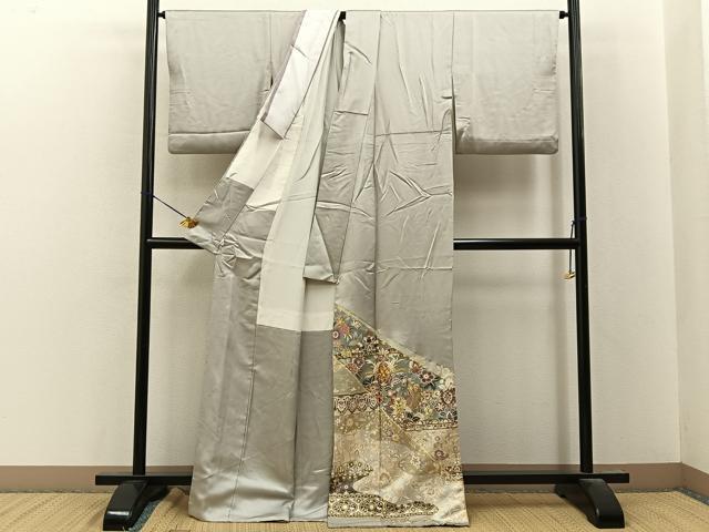平和屋着物●豪華色留袖　駒刺繍　鳳凰更紗花文　金彩　正絹　逸品　BAAY8160hj