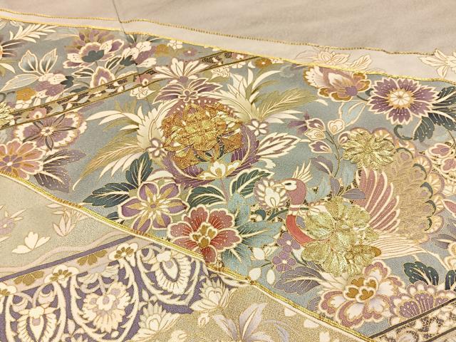 平和屋着物●豪華色留袖　駒刺繍　鳳凰更紗花文　金彩　正絹　逸品　BAAY8160hj