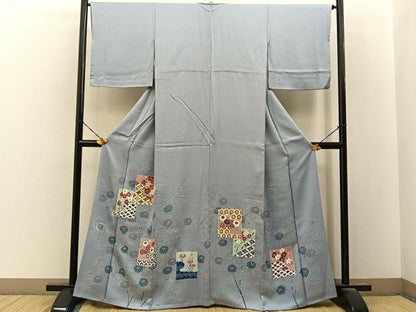 平和屋着物■色留訪問着　刺繍　色紙重ね吉祥花文　金糸　正絹　逸品　BAAY8165hj