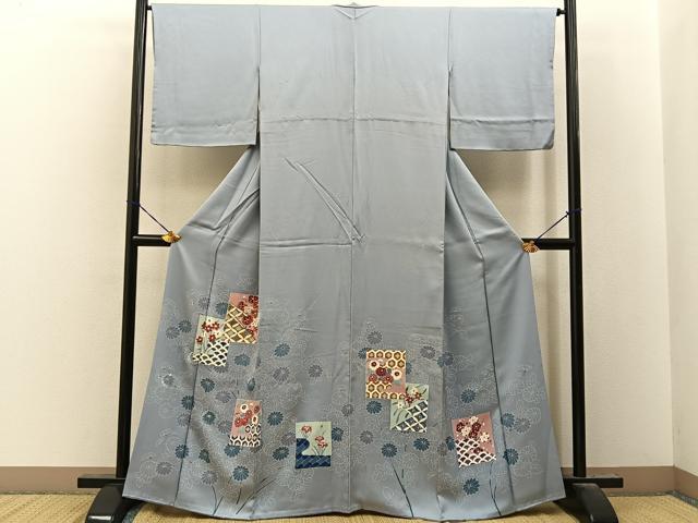 平和屋着物■色留訪問着　刺繍　色紙重ね吉祥花文　金糸　正絹　逸品　BAAY8165hj