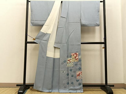 平和屋着物■色留訪問着　刺繍　色紙重ね吉祥花文　金糸　正絹　逸品　BAAY8165hj