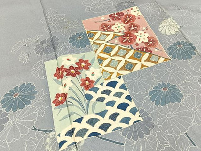 平和屋着物■色留訪問着　刺繍　色紙重ね吉祥花文　金糸　正絹　逸品　BAAY8165hj