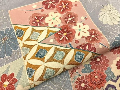 平和屋着物■色留訪問着　刺繍　色紙重ね吉祥花文　金糸　正絹　逸品　BAAY8165hj