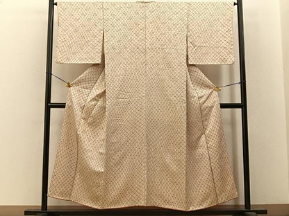 平和屋着物■上質な小紋　網目花文　扇面金通し地　正絹　逸品　BAAY8166hj