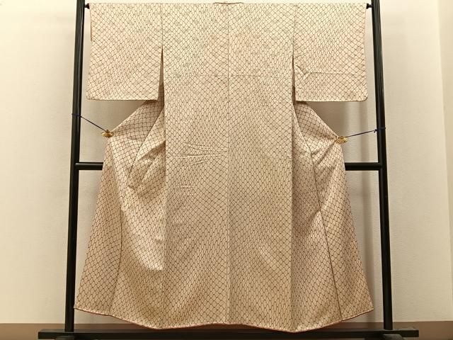 平和屋着物■上質な小紋　網目花文　扇面金通し地　正絹　逸品　BAAY8166hj