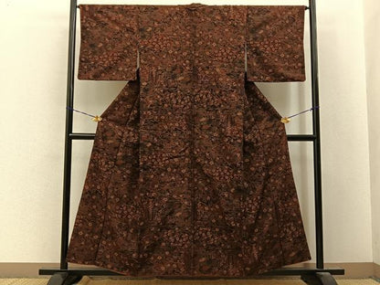 平和屋着物■上質な小紋　紬地　雲取草花文　正絹　逸品　BAAY8167hj
