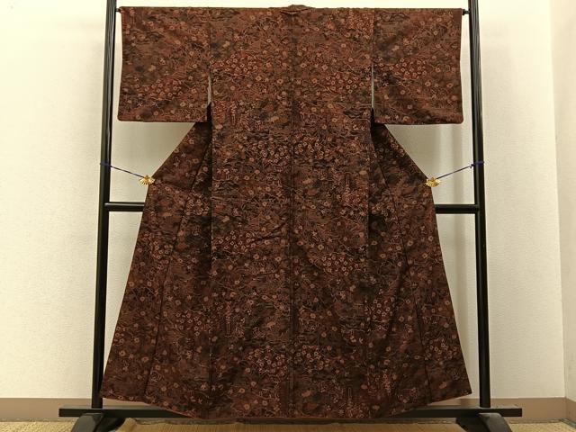平和屋着物■上質な小紋　紬地　雲取草花文　正絹　逸品　BAAY8167hj