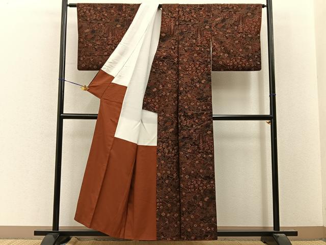 平和屋着物■上質な小紋　紬地　雲取草花文　正絹　逸品　BAAY8167hj