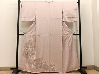 平和屋着物■訪問着　刺繍　檜扇花文　暈し染め　銀糸　正絹　逸品　BAAY8168hj