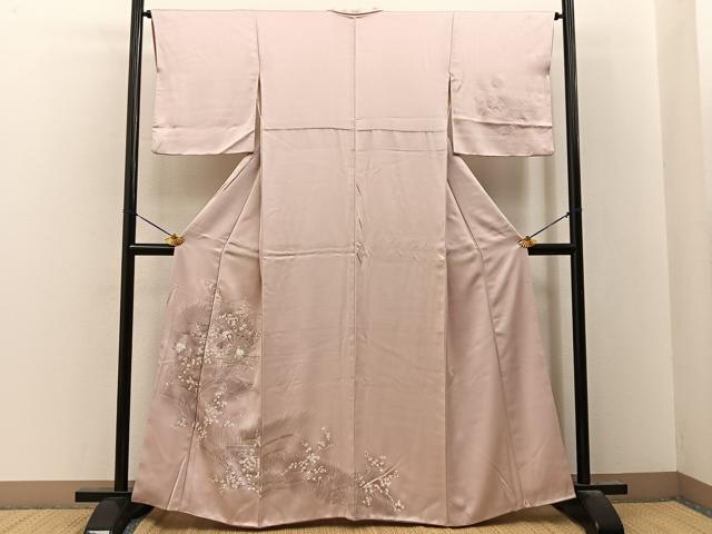 平和屋着物■訪問着　刺繍　檜扇花文　暈し染め　銀糸　正絹　逸品　BAAY8168hj