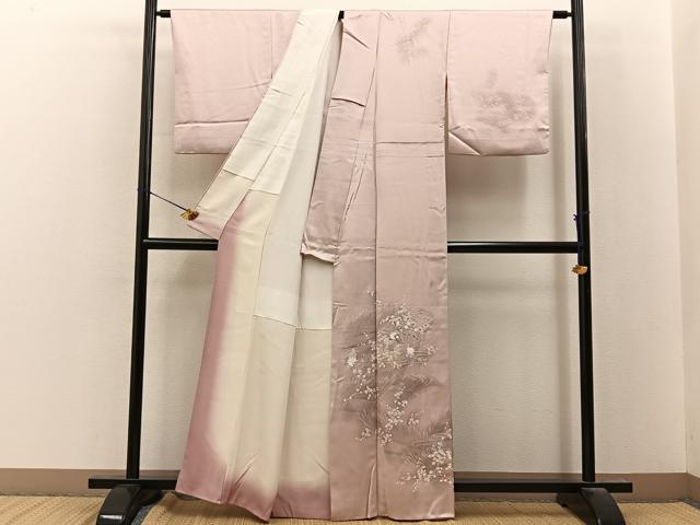 平和屋着物■訪問着　刺繍　檜扇花文　暈し染め　銀糸　正絹　逸品　BAAY8168hj