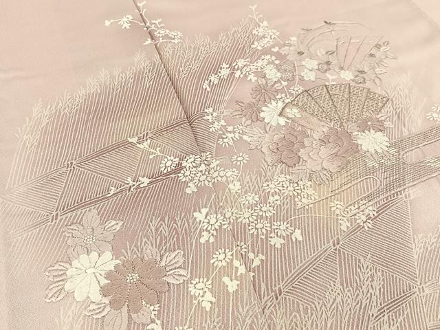 平和屋着物■訪問着　刺繍　檜扇花文　暈し染め　銀糸　正絹　逸品　BAAY8168hj