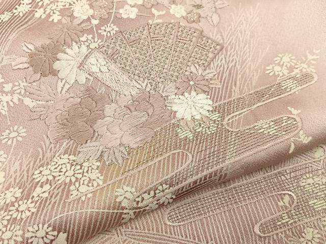 平和屋着物■訪問着　刺繍　檜扇花文　暈し染め　銀糸　正絹　逸品　BAAY8168hj