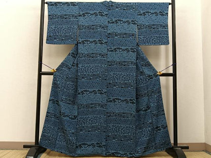 平和屋着物■上質な小紋　松竹梅　横段花鳥文　正絹　逸品　BAAY8178hj