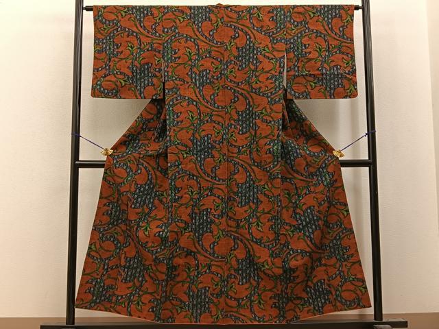 平和屋着物■上質な紬　唐草文　正絹　逸品　BAAY8179hj