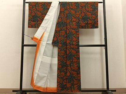 平和屋着物■上質な紬　唐草文　正絹　逸品　BAAY8179hj