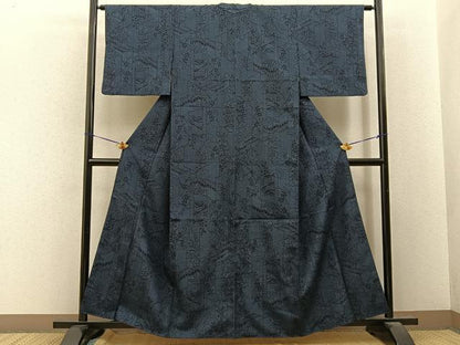 平和屋着物●本塩沢　風景草花文　正絹　逸品　BAAY8181hj