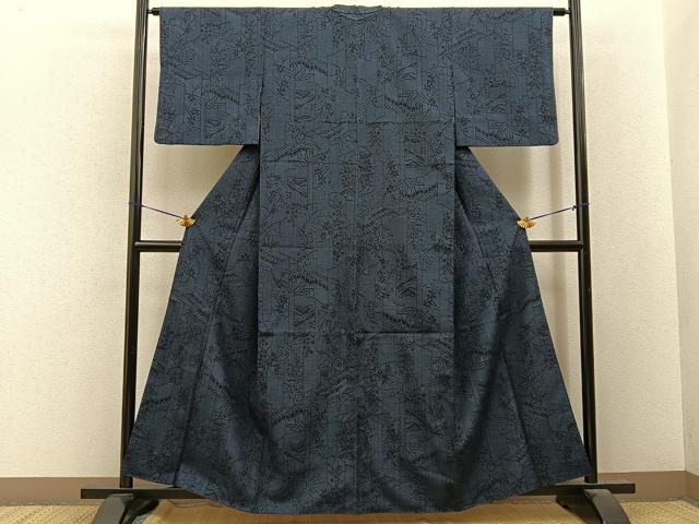 平和屋着物●本塩沢　風景草花文　正絹　逸品　BAAY8181hj