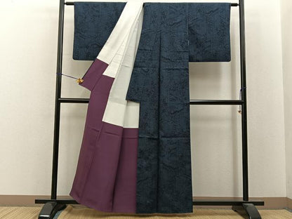 平和屋着物●本塩沢　風景草花文　正絹　逸品　BAAY8181hj