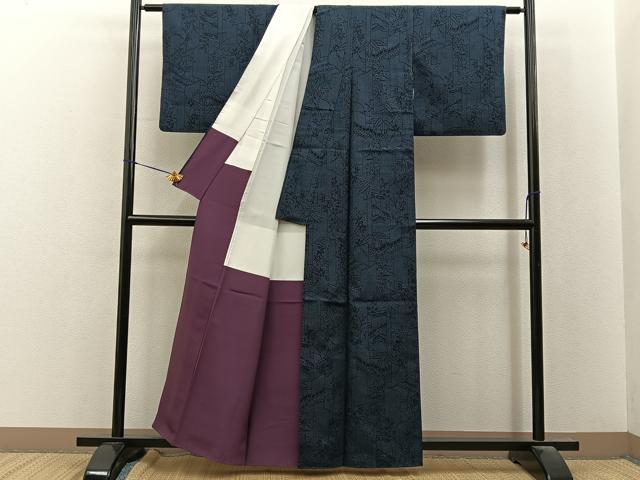 平和屋着物●本塩沢　風景草花文　正絹　逸品　BAAY8181hj