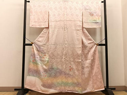 平和屋着物●訪問着　刺繍　飾花文　暈し染め　金銀彩　正絹　逸品　BAAY8183hj