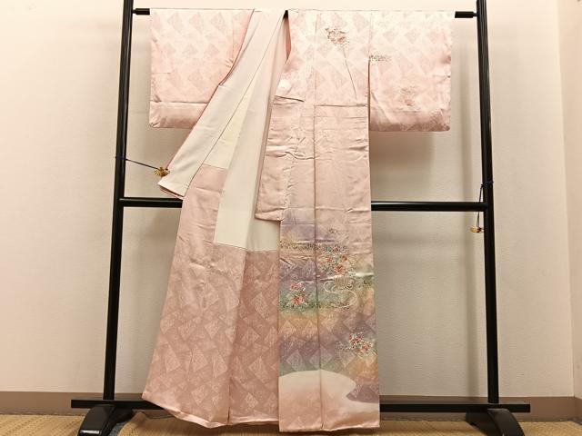 平和屋着物●訪問着　刺繍　飾花文　暈し染め　金銀彩　正絹　逸品　BAAY8183hj