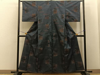 平和屋着物■本場大島紬　7マルキ　色紙重ね花文　正絹　逸品　BAAY8185hj