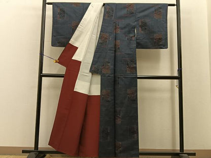 平和屋着物■本場大島紬　7マルキ　色紙重ね花文　正絹　逸品　BAAY8185hj