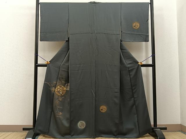 平和屋着物●訪問着　竹屋町刺繍　松蔦の葉文　金銀彩　正絹　逸品　BAAY8187hj