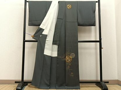 平和屋着物●訪問着　竹屋町刺繍　松蔦の葉文　金銀彩　正絹　逸品　BAAY8187hj