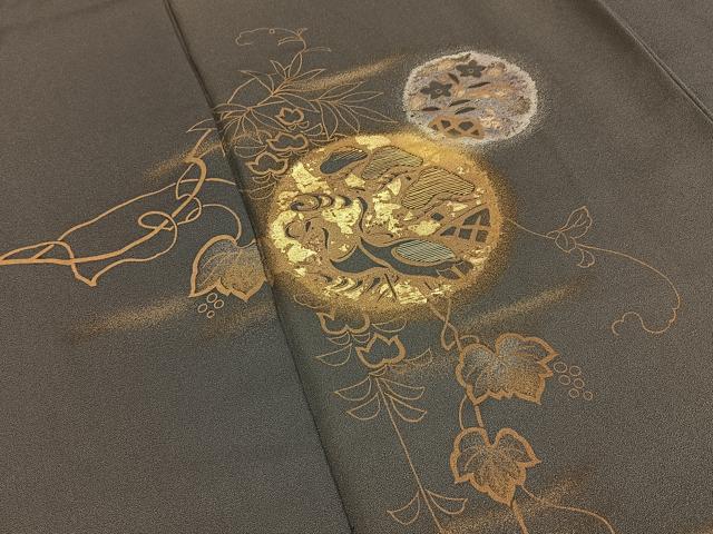 平和屋着物●訪問着　竹屋町刺繍　松蔦の葉文　金銀彩　正絹　逸品　BAAY8187hj