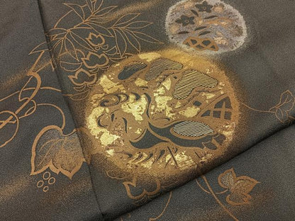 平和屋着物●訪問着　竹屋町刺繍　松蔦の葉文　金銀彩　正絹　逸品　BAAY8187hj
