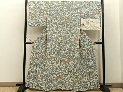 平和屋着物●上質な小紋　辻が花　鬼しぼ縮緬　反端付き　正絹　逸品　未使用　BAAY8191hj