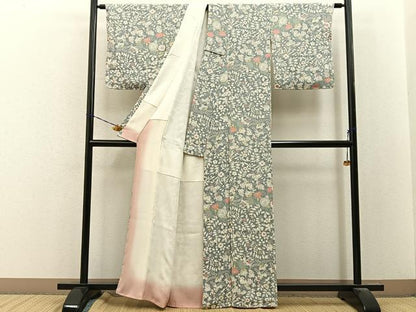 平和屋着物●上質な小紋　辻が花　鬼しぼ縮緬　反端付き　正絹　逸品　未使用　BAAY8191hj