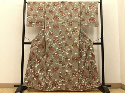 平和屋着物■上質な小紋　鹿の子花蝶文　金彩　正絹　逸品　未使用　BAAY8205hj