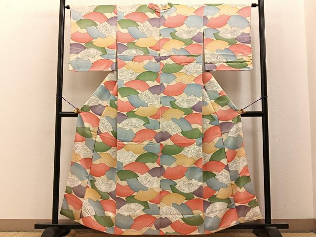 平和屋着物■上質な小紋　手描き　地紙風景文　正絹　逸品　BAAY8212hj