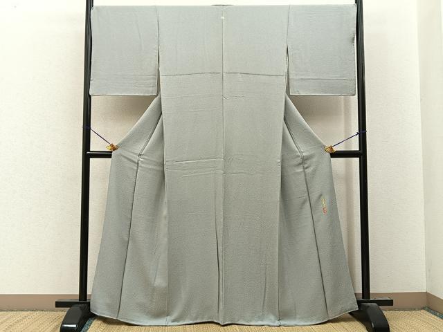 平和屋着物●本草木染作家　瑞寶　色無地　紋意匠　絹鼠色　正絹　逸品　BAAY8222hj